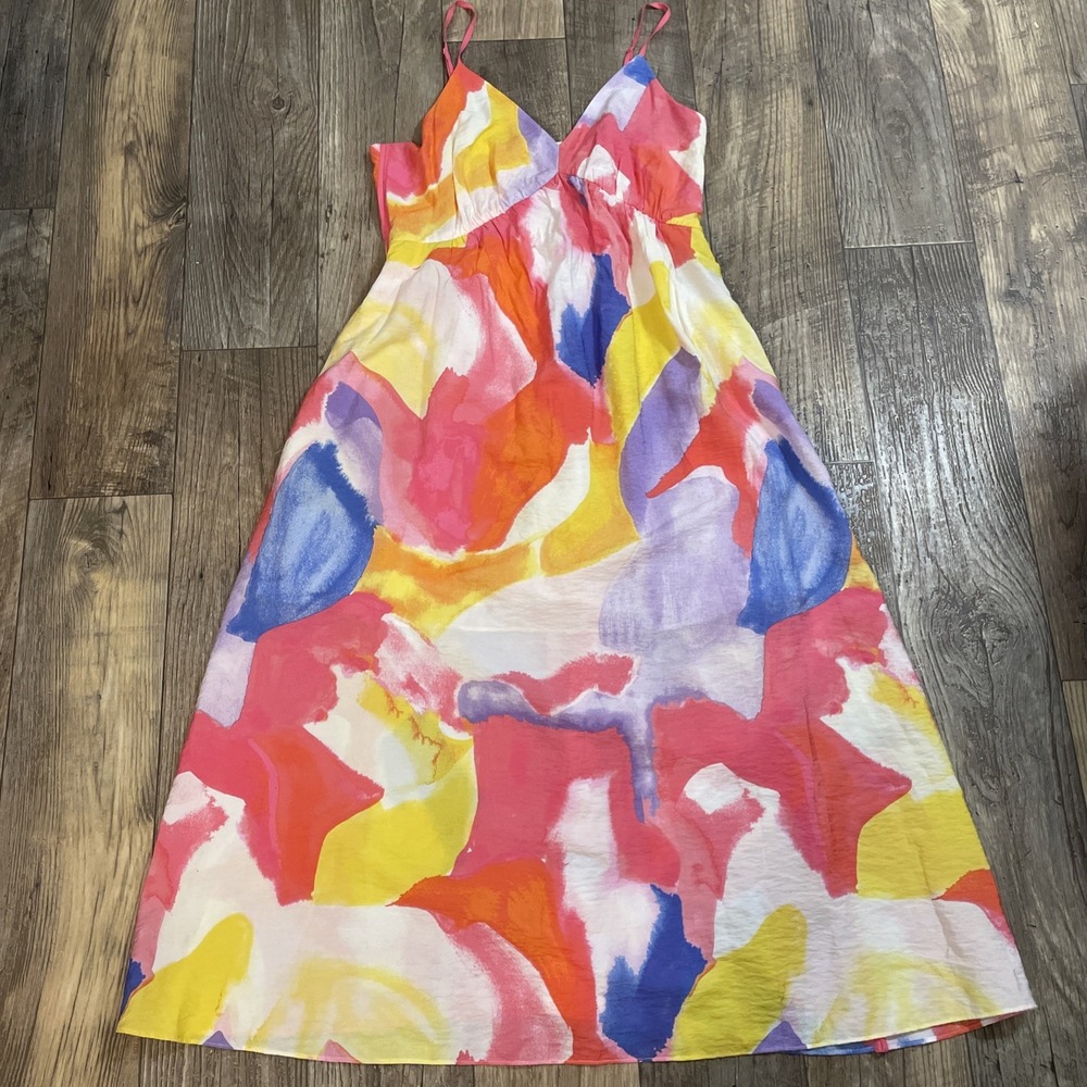 French Connection‎ Abstract Print Spaghetti Strap Summer Dress Sz 10 Vicose